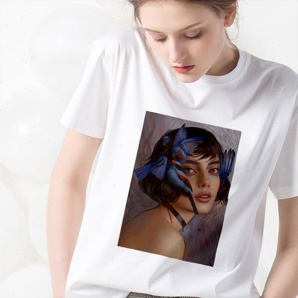 

2021 new summer abstract girl print t shirt women aesthetics short sleeve t shirt white thin section korean tshirt clothing