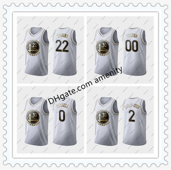 

men custom golden state warriors wiggins 0 russell 2 cauley white basketball jerseys d'angelo andrew golden edition jersey, Black