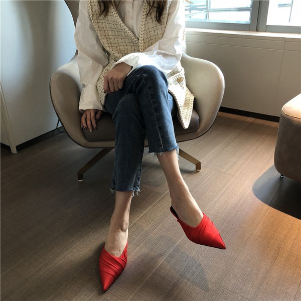 

2021 new version of end the cool low heel wave point dragging sock slippers 1sb6, Black