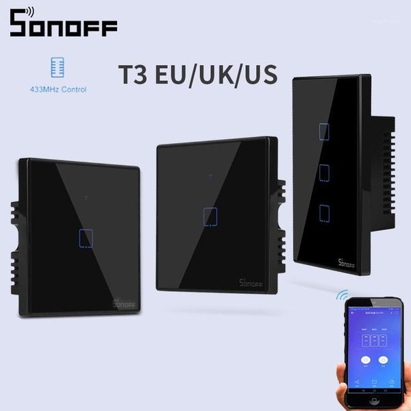 

smart automation modules sonoff tx t3 eu uk us 1/2/3 gang wall touch switch wifi/433mhz rf/voice/app remote control work with google home al