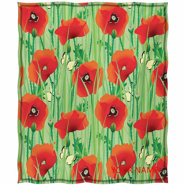 

spring all season blanket, scarlet poppy flowers field with butterflies inspirational wild herbs design diy blanket, perfect all season bed