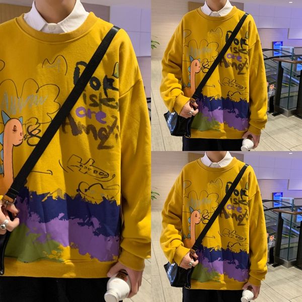 

fs92b autumn sweater men's round neck loose print new pullover pullover pulloverpulloveryouth trend fashion casual sports 4u5xm, Black