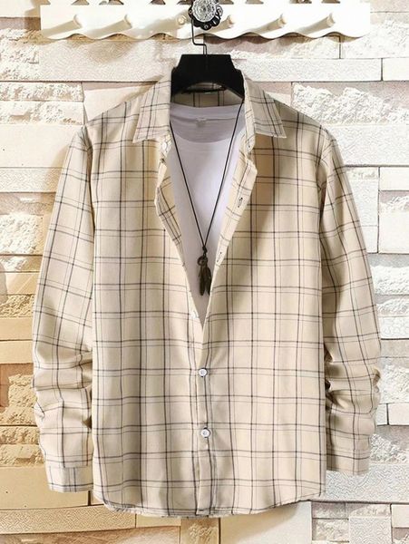 

romwe guys plaid button front shirt i4wu#, White;black