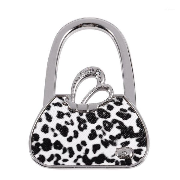 

black white leopard print handbag style foldable table hook purse hanger holder1