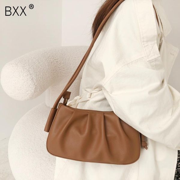 

shoulder bags [bxx] simple solid color pu leather crossbody bag for women 2021 luxury pleated ladies travel handbags hq689
