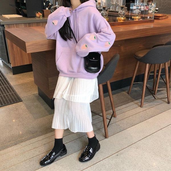 

embroidery strawberry sweatshirt loose pink oversized harajuku lavender kawaii hoodies long sleeves women cloth peqsd, Black