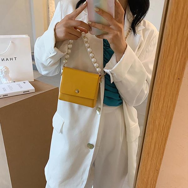 

mini solid color soft pu leather pearl chain crossbody shoulder bags women 2021 new fashion designer handbags