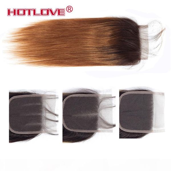 

ove 1b 30 ombre hair lace closure brazilian straight middle three part 4x4 inch lace closure pre-colored 10-20 inch ing, Black