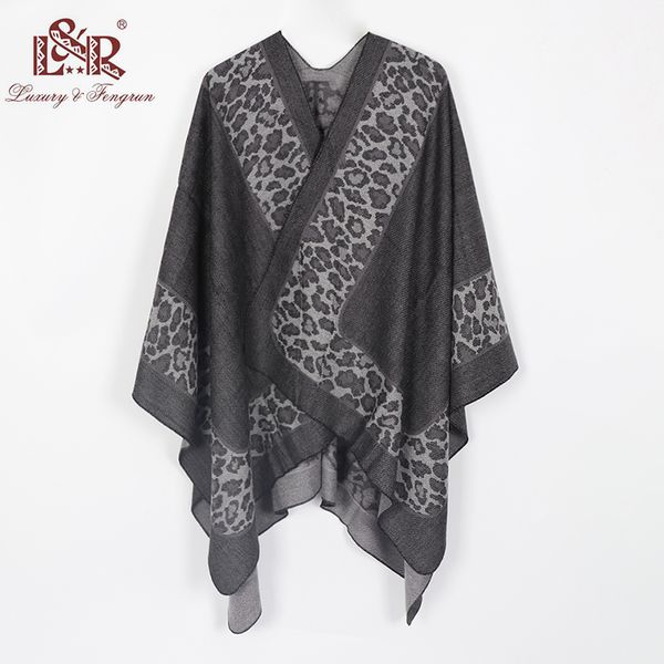 

leopard print poncho winter cashmere women pomcho scarf female wool poncho and capes foulard shawl lic scarf echarpe sjaal 201006, Blue;gray