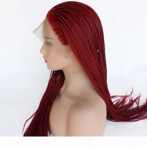 

braided lace wigs red hair for black women synthetic heat resistant long braids wig glueless half hand tied