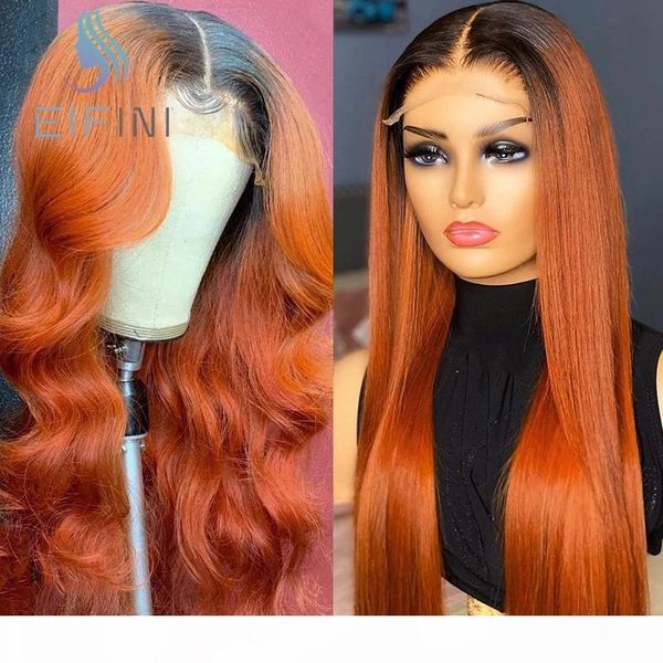 

brown root lace fornt wigs straight human hair wigs for women ombre orange brazilian remy body wave t part lace pre plucked, Black;brown