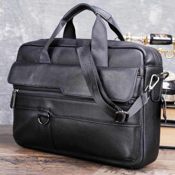 

large men's genuine leather handbag for men business travel a4 paper messenger bag 14 inch lapshoulder bag male briefcase c0121