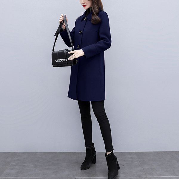 

mid-length women's 2021 new autumn and winter doll glue thin korean fit versatile wool coat etiy, Black