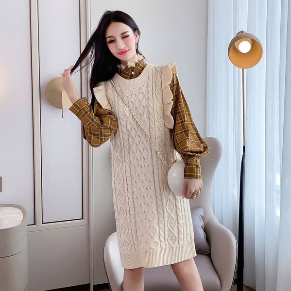 

2020 весной и осенью новая мода случайный костюм фонарь рукав клетчатой ​​рубашке деревянный уха короткие юбки фонарь рубашка lanternknitted, Gray