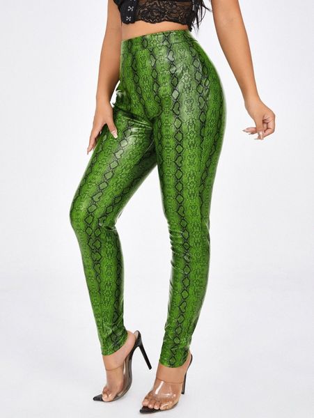 

sxy snakeskin print high waist leggings c1wf#, Black