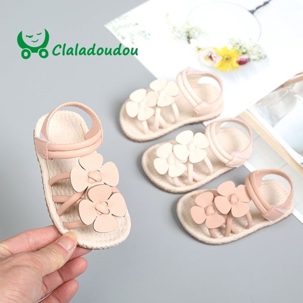 

claladoudou 12-16cm pink beige infant soft sandals us size 3  double flowers princess dress shoes for summer party wedding y200404, Black;red
