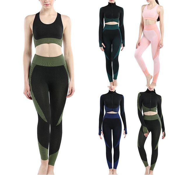 

women yoga set zipper long sleeve or sleeveless bra leggings sport suit workout clothes fitness kg-49, White;red