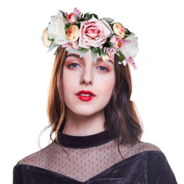 

haimeikang rose peony flower crown girl bridal floral headband wreath wedding hairbands hair accessories women bridesmai qyljxj