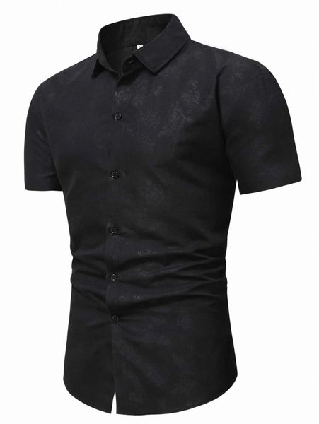 

men floral jacquard button front shirt 89bb#, White;black