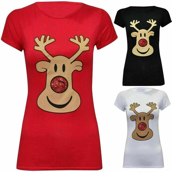 

new women ladies christmas glitter nose rudolph t-shirt uk {8-30} cgr435 birthday gift tee shirt sport hooded sweatshirt hoodie