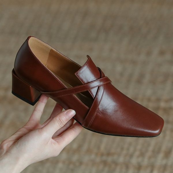

2021 woman new retro genuine leather jumps slip-on-toe toe foot handcrafted craft party ladies shoes size 34-39 3ta0, Black