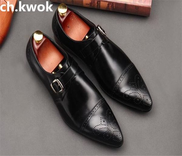 

bullock slim soft leather british carved pointed toe shoes fashion male retro party men shoes black belt buckle men