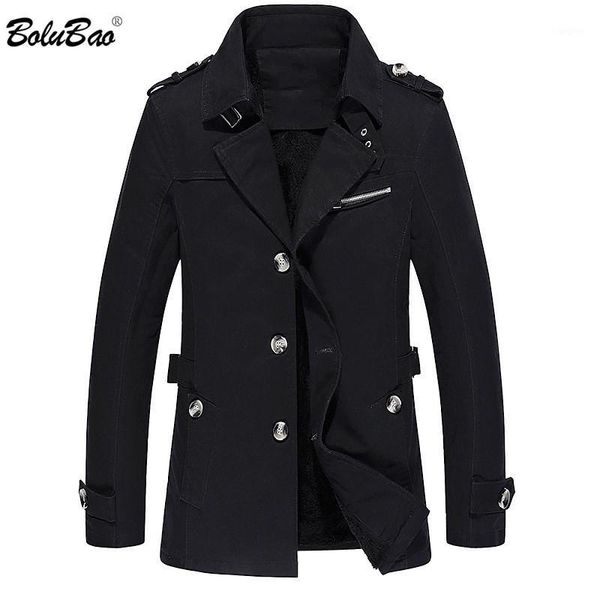

bolubao new men trench coats autumn winter fashion brand men's solid color trench casual plus velvet thickening male1, Tan;black