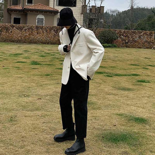 

men japan korea style vintage corduroy casual suit coat outerwear male women streetwear spring autumn blazer jacket overcoat1, White;black