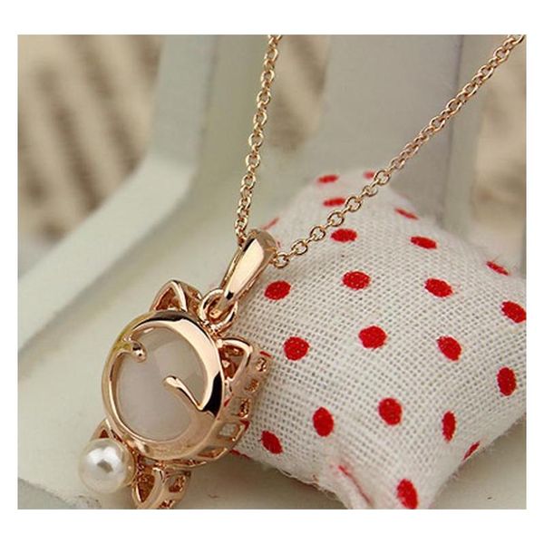 

super cute lucky cat cat eye with pearl necklace female clavicle chain cat bow necklace whol sqcdgw new_dhbest, Silver