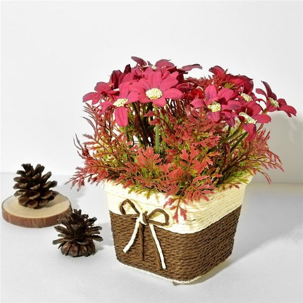 

artificial gerbera flowers+rattan vase simulation plants mini bonsai set for wedding party home garden decoration fake flowers1