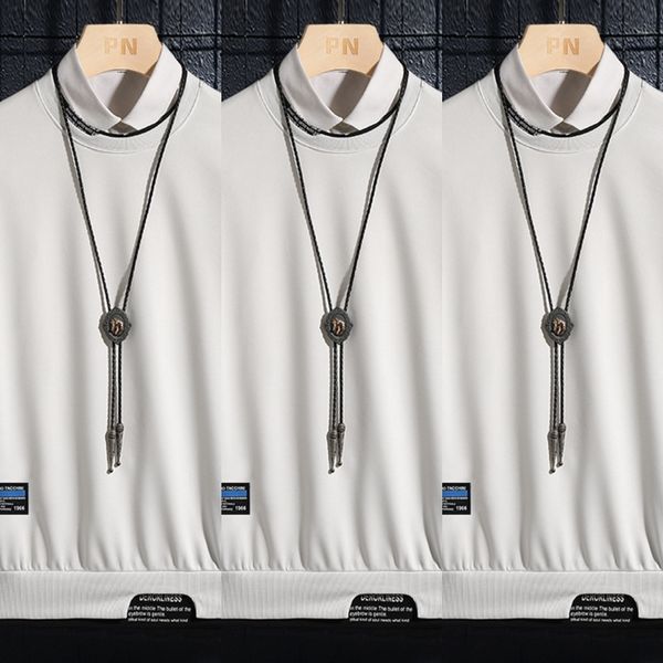 

7kt2o 2020 autumn new style men's long neck fashion t-shirt men's round sleeve youth sports t-shirt sweatersweater sweater casual, Black