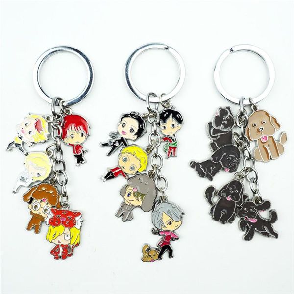 

anime yuri on victor keychain keyring 5 in 1 set alloy metal pendant cartoon figures key ring cosplay accessories gift, Silver