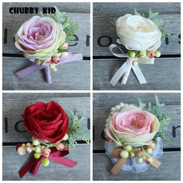 

5pcs/lot wholesale hi-q artificial rose flower groom corsages wedding boutonnieres bridesmaid hand flower wedding wrist flowers1