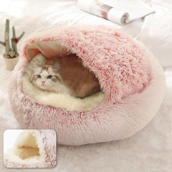 

cat beds & furniture bed round plush warm house soft long pet dog for small dogs nest 2 in 1 cushion sleeping sofa