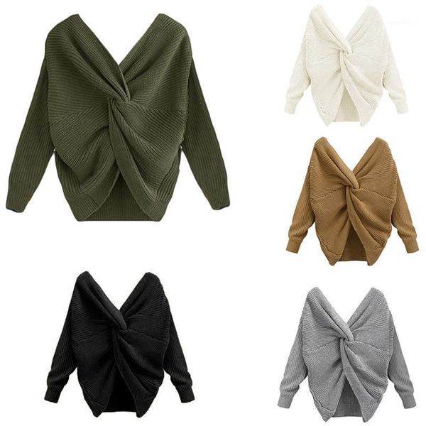 

2021 autumn criss cross knitted sweaters casual solid loose pullover women v-neck batwing sleeve pullovers, White;black