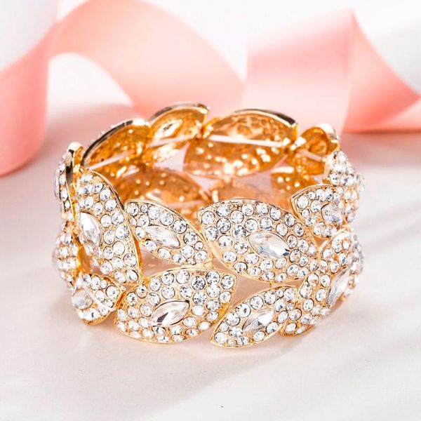 

tuliper leaf elastic bridal bracelet bangle austrian crystal rhinestone wedding bracelet for women party jewelry gift, Black