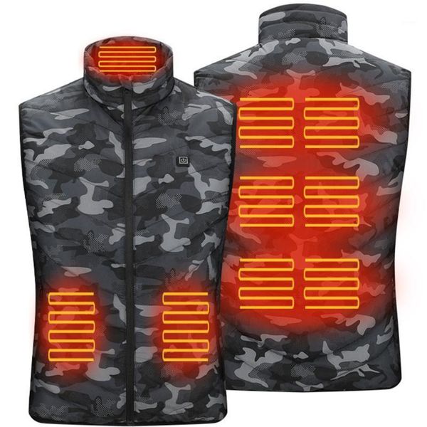 

electric heated jacket heating warm vest men women usb smart washable charging clothing winter outdoor warmer camouflage clothes1, Black;white