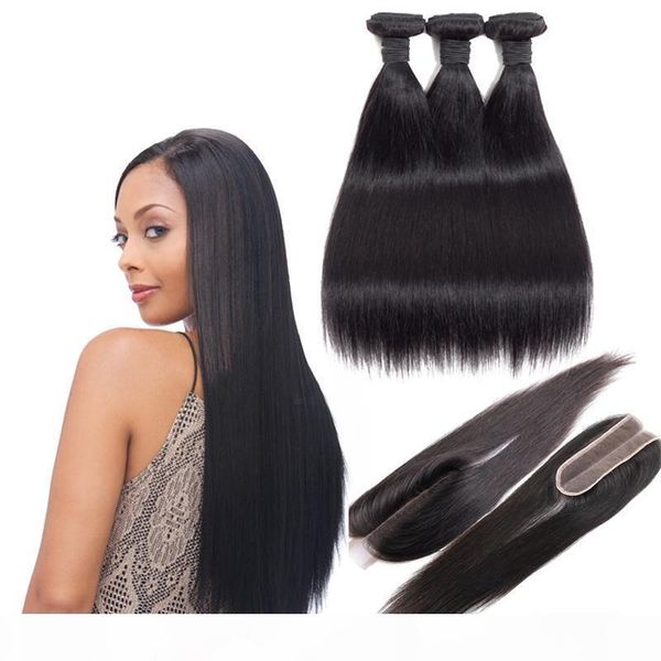 

human hair peruvian straight bundles with 2x6 lace closure middle part remy human hair extensions unprocessed virgin straight hair, Black;brown