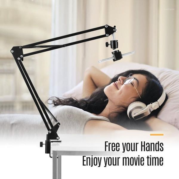 

flash heads adjustable metal stand suspension scissor arm bracket + phone holder ballhead adapter mini led light remote control1