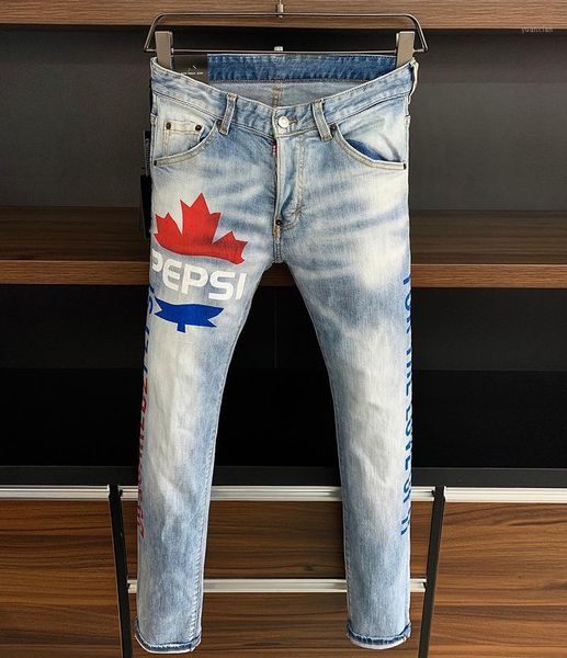 

europe biker brand italy mens jeans pants men slim stretch jeans denim trousers light blue hole pants for men 90831