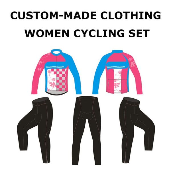 

racing sets custom-made women winter thermal fleece team cycling long sleeve jersey bib pants set diy bike wear clothes with your name, logo, Black;blue