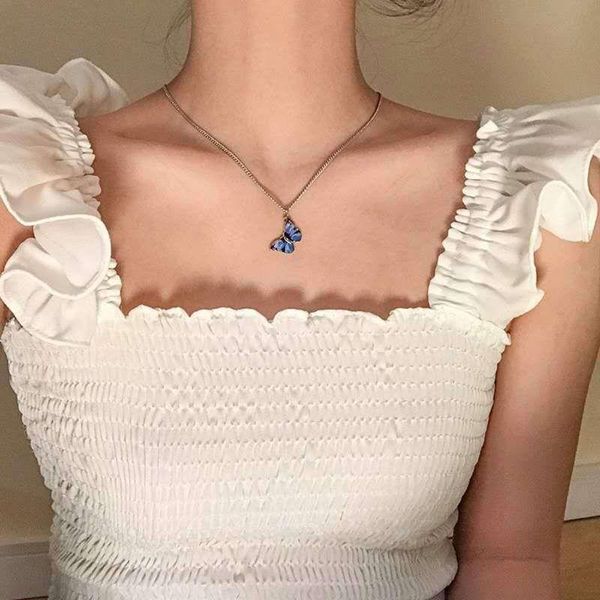 

jewelry summer ins модные нержавеющей стали красочные подвеска бабочка ожерелье бабочки choker способа женщин, Silver