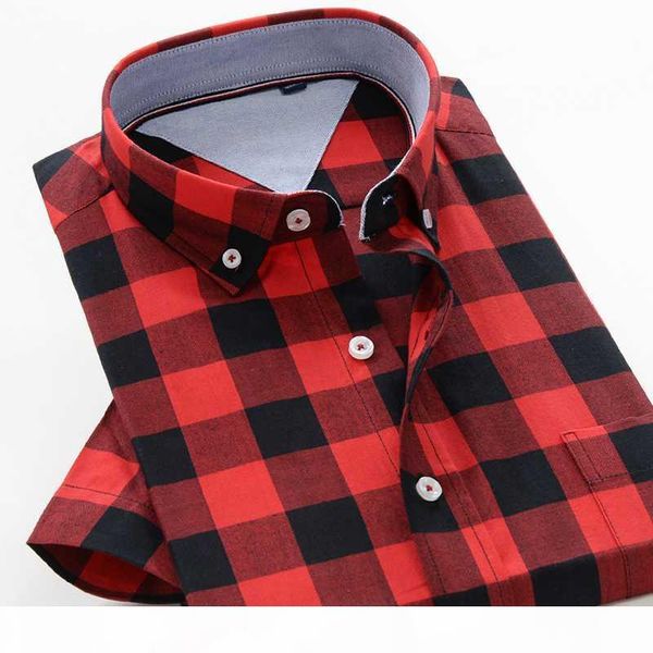 

plus size men shirts 10xl 9xl 8xl 7xl 6xl 5xl summer new classic style 100% cotton plaid short-sleeved shirt male brand clothes, White;black