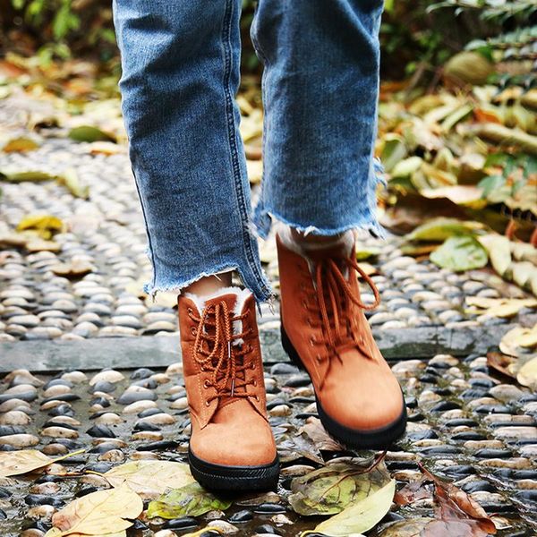 

2020 woman boots lace up rubber ankle boots woman winter shoes platform rubber low heels winter warm snow, Black