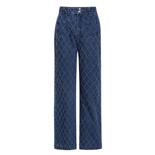 

seebeautiful casual loose jeans button pockets high waist wide leg denim pants tide new fashion 2020 autumn winter women m1561, Blue