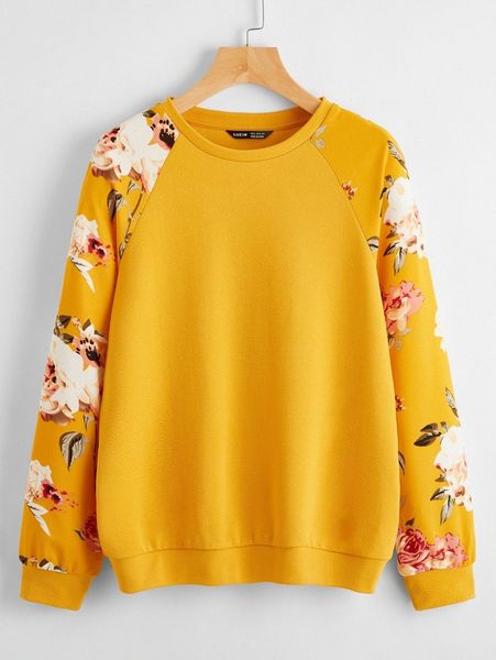 

floral print raglan sleeve pullover m6iu#, White;black