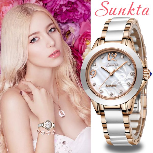 

sunkta fashion women watches ladies bracelet watch casual ceramics quartz wristwatches clock waterproof watch relogio feminino t200420, Slivery;brown