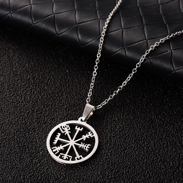 

pendant necklaces classic viking vegvisir compass women stainless steel nordic runes odin men & pendants celts ethnic jewelry, Silver
