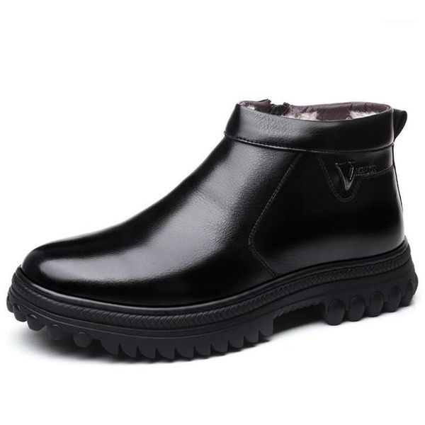 

new genuine leather wool boots men boots flat non-slip warm dad cotton shoes men shoes winter leather warm snow1, Black