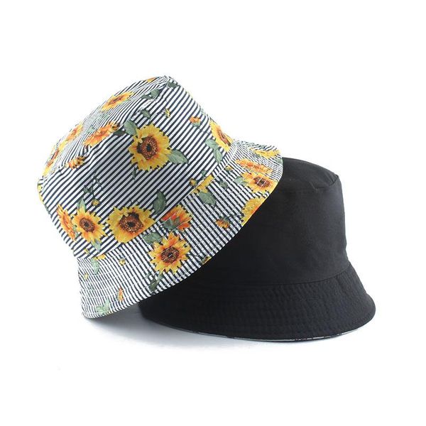 

wide brim hats summer panama bucket hat reversible fishing cap sun flower print womens bob chapeau fisherman, Blue;gray